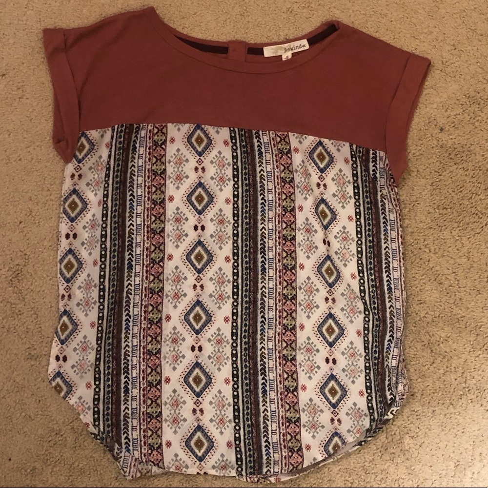 Half Pattern T-Shirt Blouse
